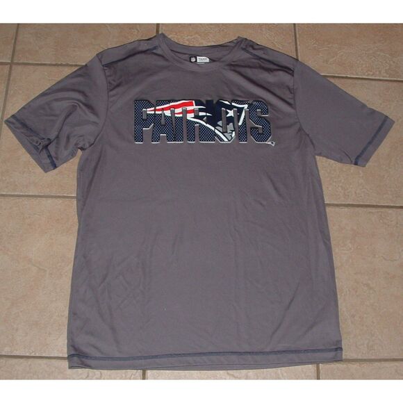 NFL TEAM APPAREL Mens Sz Large NEW ENGLAND PATRIOTS Gray Moisture Wicking Shirt - Picture 1 of 2